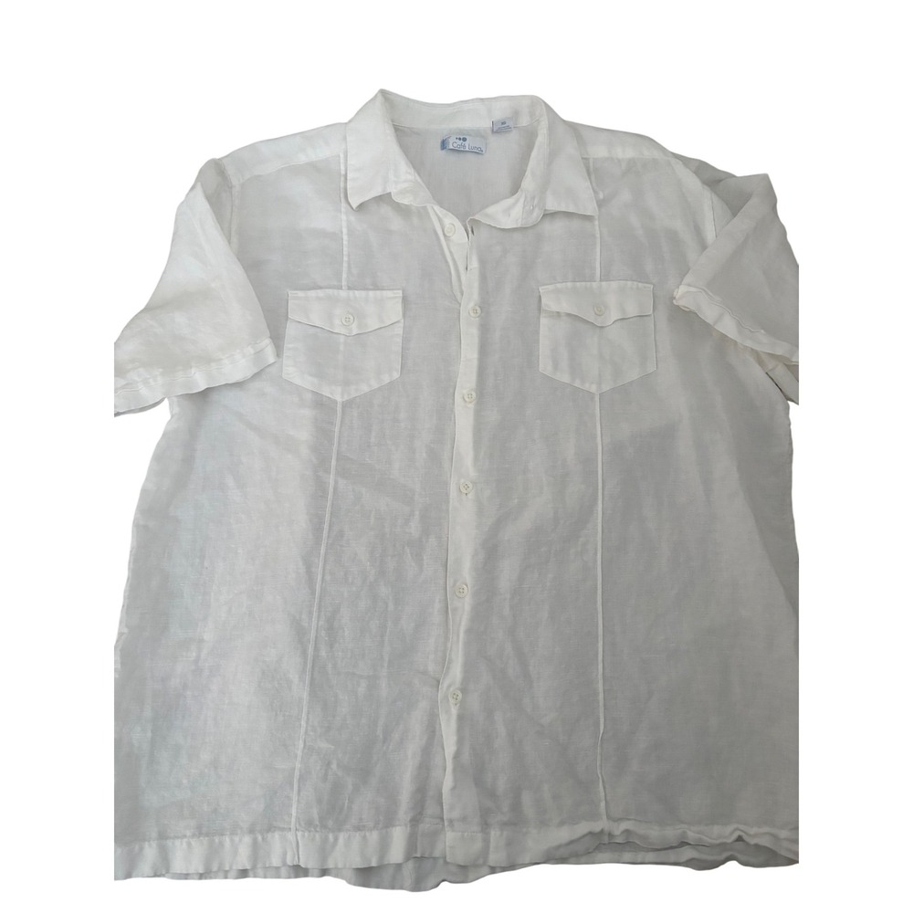 Cafe Luna Mens White Linen Blend Short Sleeve Guayabera Shirt XL‎ Lightweight